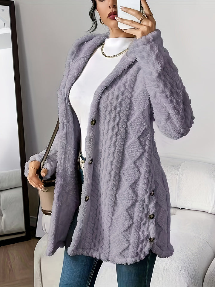 Paula™ - Cardigan à capuche en peluche à motif losange