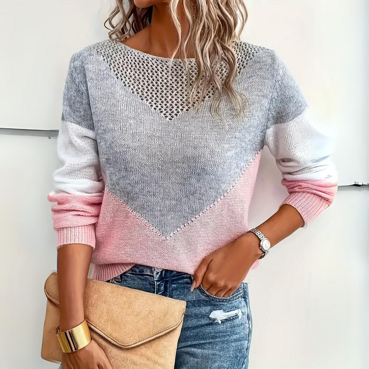 Tina - Pull en pointelle avec empiècements contrastés en V