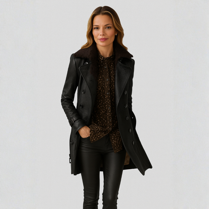 Élégant manteau 3/4 en cuir