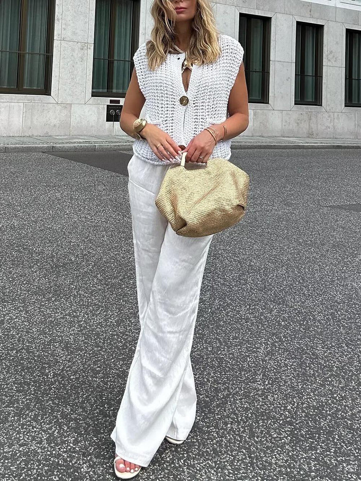 Élégant cardigan court sans manches à poche