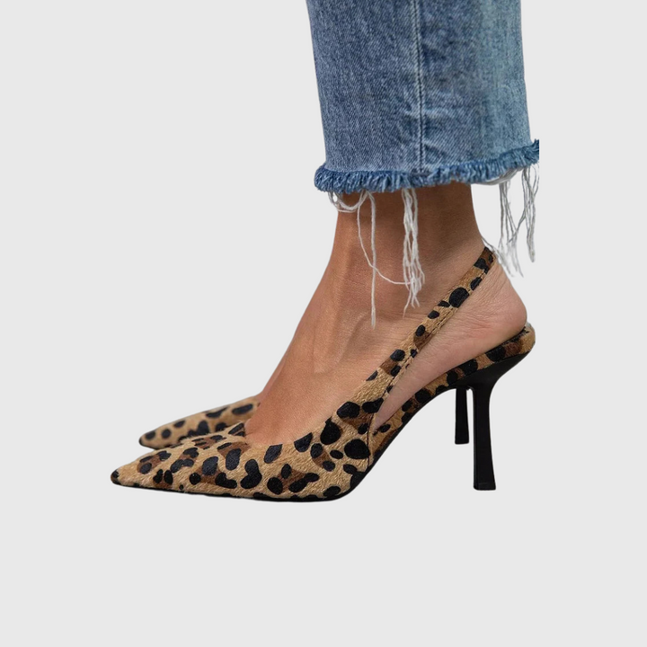 Senna - Escarpins à talons aiguilles kaki à bout pointu et imprimé léopard