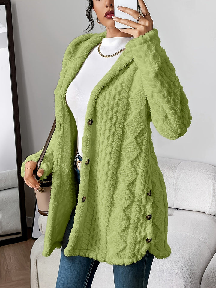 Paula™ - Cardigan à capuche en peluche à motif losange