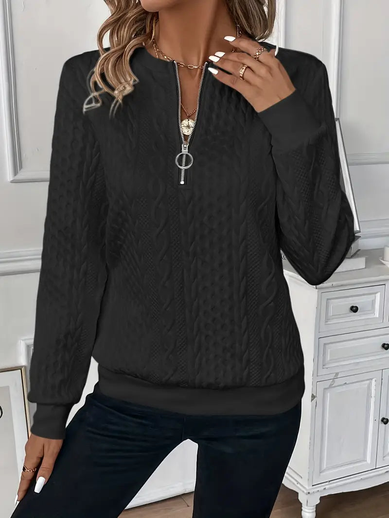 Elysha™ - Pull à fermeture éclair quart de longueur texturé