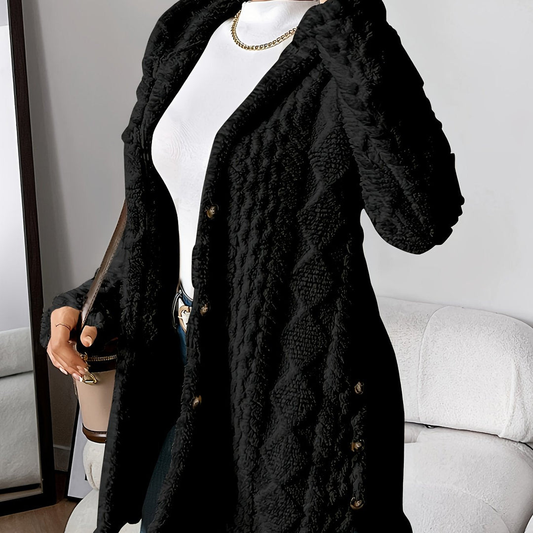 Paula™ - Cardigan à capuche en peluche à motif losange