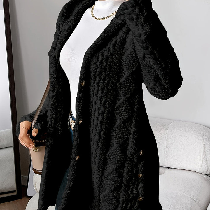 Paula™ - Cardigan à capuche en peluche à motif losange