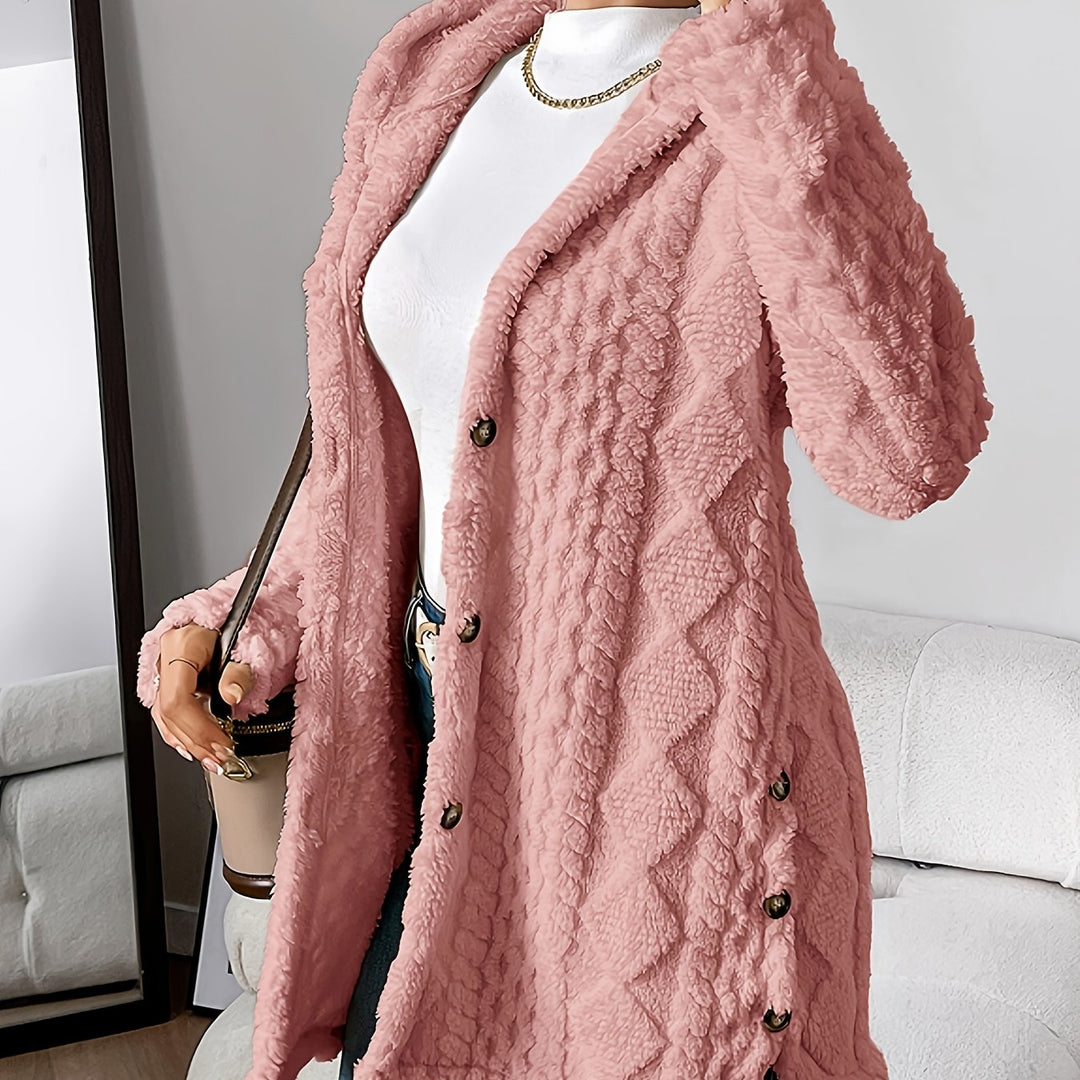 Paula™ - Cardigan à capuche en peluche à motif losange