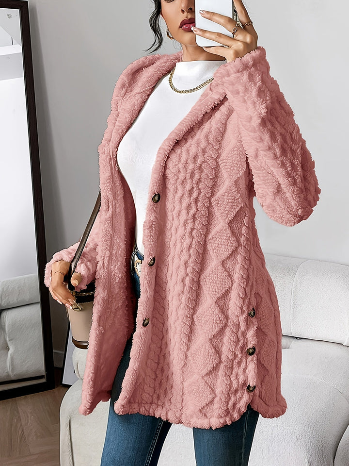 Paula™ - Cardigan à capuche en peluche à motif losange