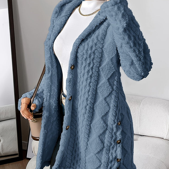 Paula™ - Cardigan à capuche en peluche à motif losange