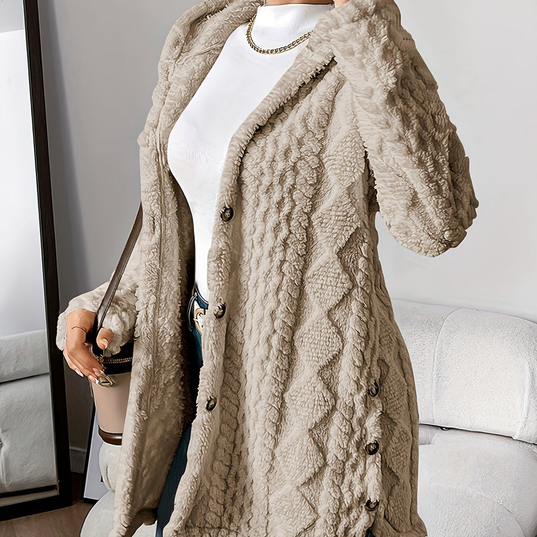 Paula™ - Cardigan à capuche en peluche à motif losange