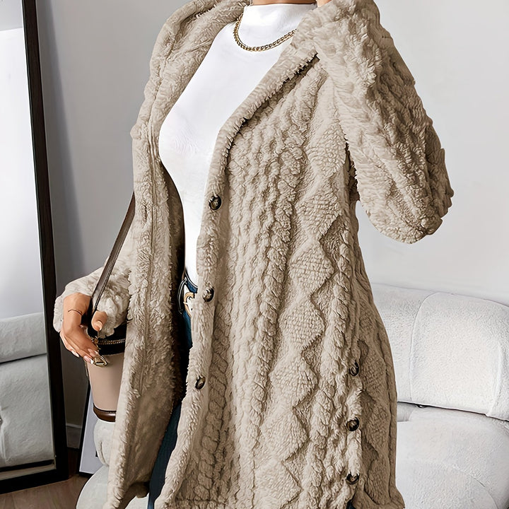 Paula™ - Cardigan à capuche en peluche à motif losange