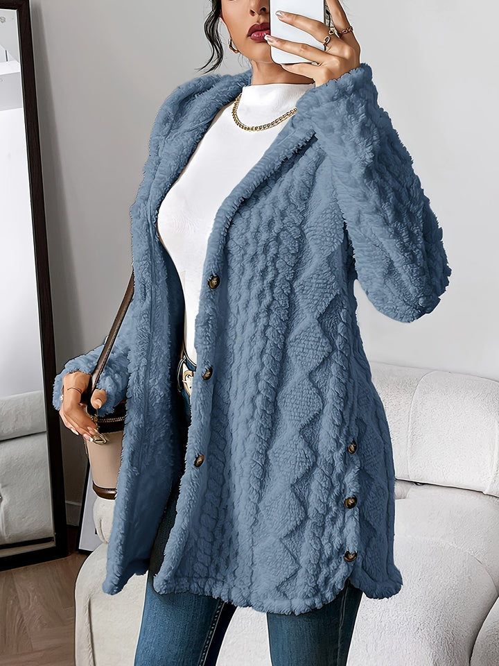 Paula™ - Cardigan à capuche en peluche à motif losange