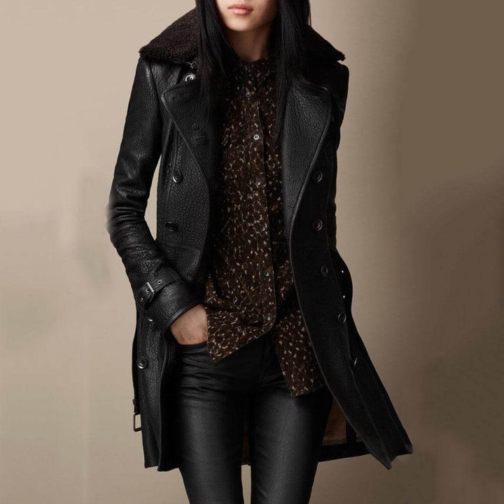Élégant manteau 3/4 en cuir