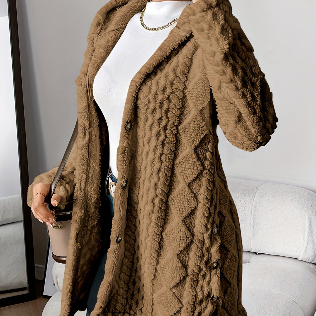 Paula™ - Cardigan à capuche en peluche à motif losange