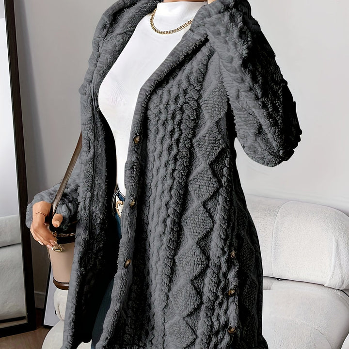 Paula™ - Cardigan à capuche en peluche à motif losange