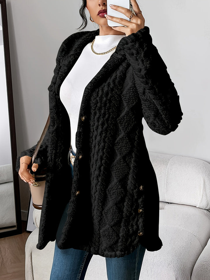 Paula™ - Cardigan à capuche en peluche à motif losange