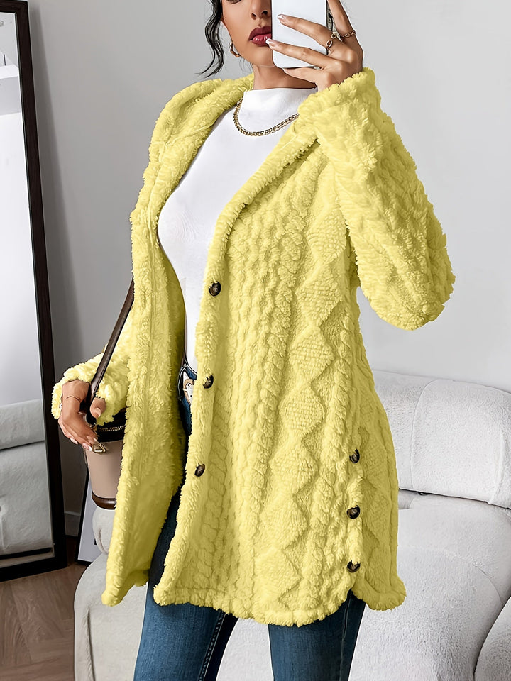 Paula™ - Cardigan à capuche en peluche à motif losange